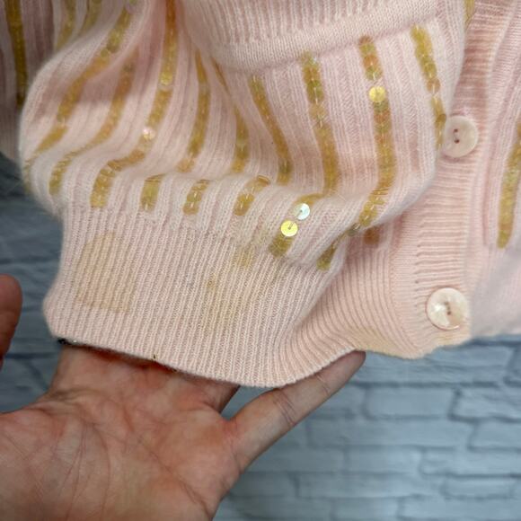 Vintage Evan Picone V-Neck Cardigan Sweater Pink Sequins Angora Wool Size L - Picture 7 of 7